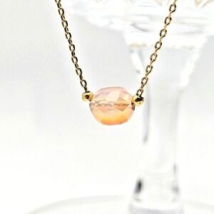 Dainty Irridescent‎ Peachy Bead on Goldtone Cable Chain Minimalist Necklace